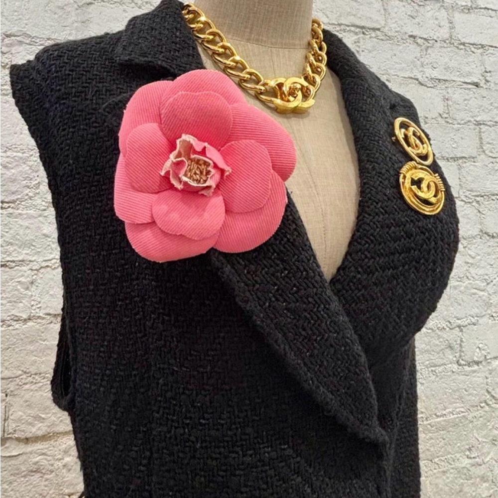 Vintage Chanel Pink Fabric Camellia Flower Brooch Pin
